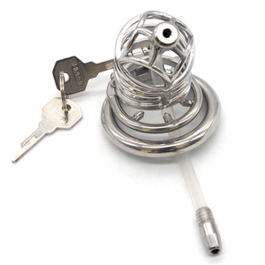 Frrk 6.6 Cm <span class=keywords><strong>Metal</strong></span> Kesucian Kandang untuk Pria Kesucian Perangkat Kesucian Kandang 304 Stainless Steel Kunci Penis dengan Kateter - Product Image 3