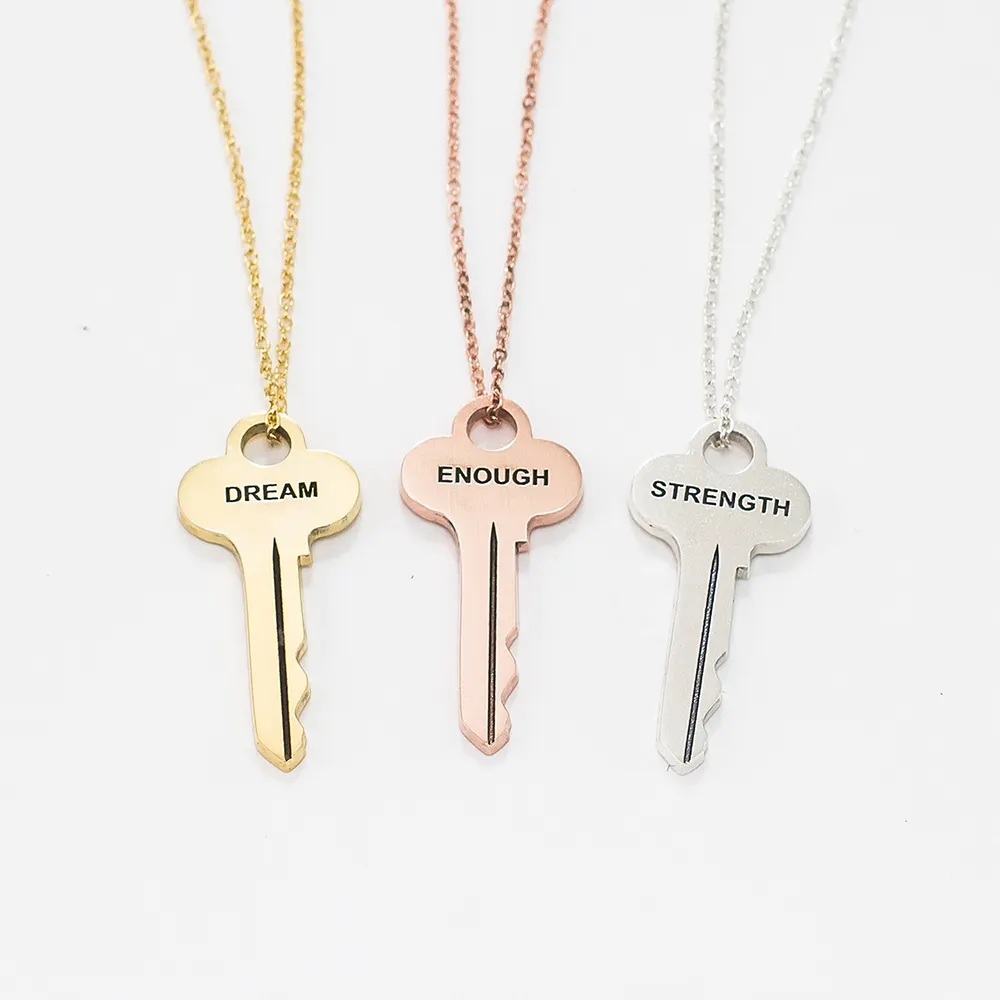 Fashion Women Jewelry Design Key Necklace Engraving Name Pendant