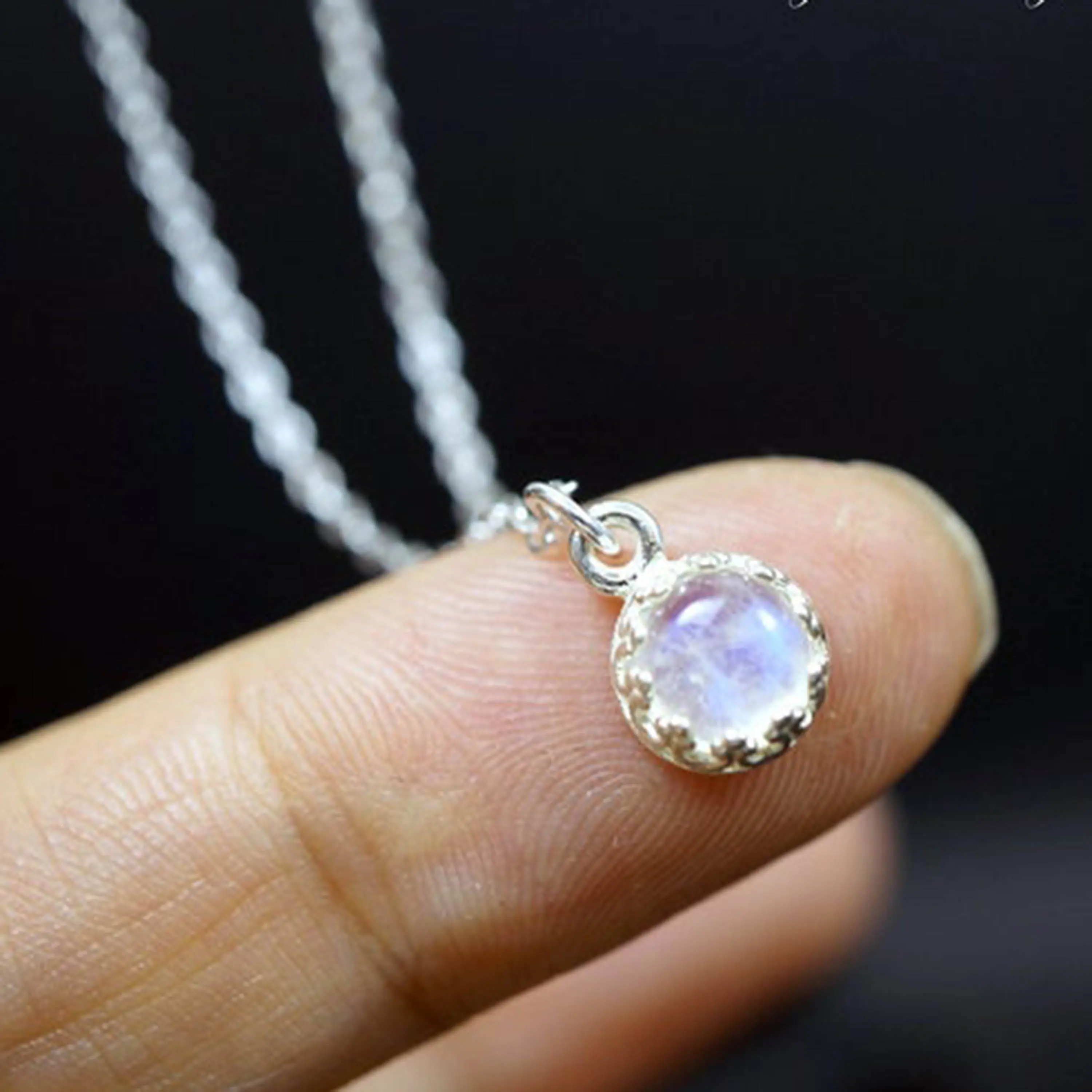 Yoga Healing Necklace Sterling Silver Tiny Rainbow Moonstone Necklace Jewelry Moonstone Pendant
