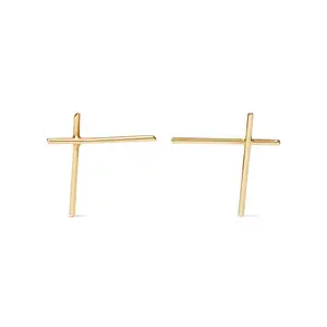 Gemnel 925 silver jewelry Wire 18k gold cross minimalist stud earring