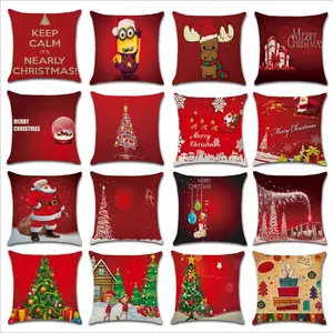 圣诞枕头套圣诞氛围方形枕头套假日亚麻家庭圣诞礼物