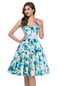 Grazia Karin A Buon Mercato Lunghezza Del Ginocchio del Halter 50s Retro Stile di Limone Pinup Cotone Stampa Abiti CL6075 - Product Image 4