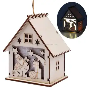 Pendentifs de maison en bois à LED, ornements de noël créatifs