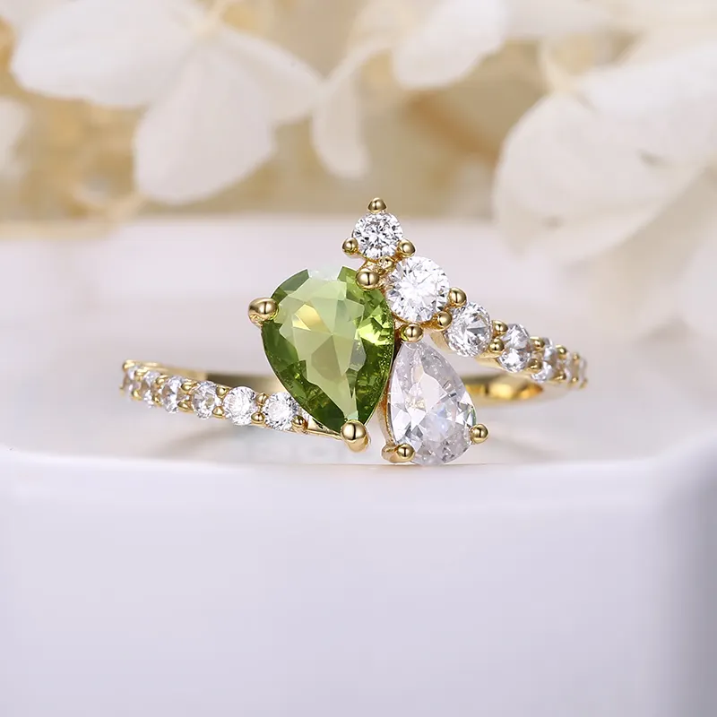 «Sar7357 anéis de noivado para mulheres, forma de pear, verde, zircônia, com ajuste de prong, joia de cobre