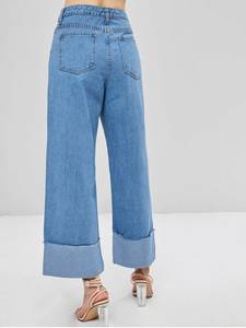 Wide Leg Roll <strong>up</strong> Design Denim <strong>Womens</strong> High Waisted Palazzo <strong>Jeans</strong> - Product Image 5