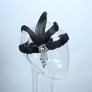 Оптовая продажа, повязка на голову Lowosaiwor с черными перьями, 1920s, немецкий Гэтсби, повязка на голову HD0040