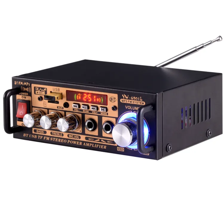 AMPLIFICADOR DE POTENCIA de Audio de dirección pública portátil profesional, DC12V AC110/220V con 2MIC Usd TF, inalámbrico, BT, FM