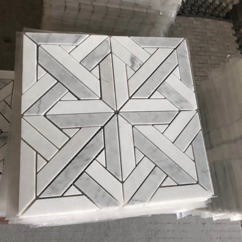 Cube 3D Mosaic Stone Tiles - Carrara White Marble