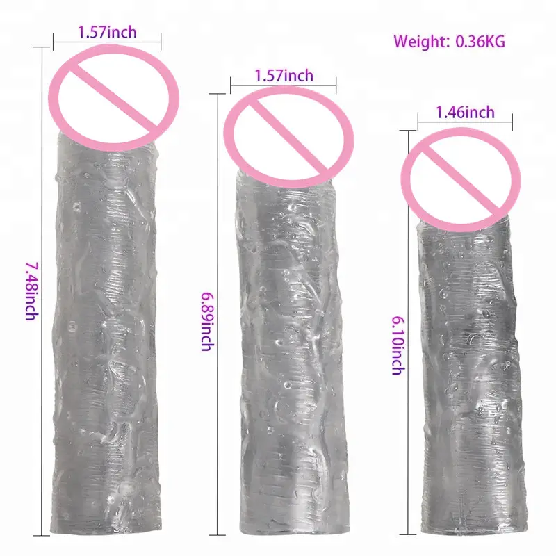 Preservativo transparente reutilizável, extensor de pênis com partículas de longa duração