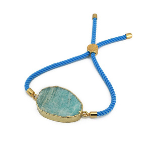 BN4012-Cuentas de piedra amazonita natural chapada <span class=keywords><strong>en</strong></span> oro para mujer, abalorios de piedra, cordón deslizante ajustable, cuerda, pulsera - Product Image 2