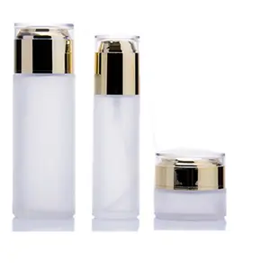 Glazen Fles Goud Deksel Frosted Matte Parfum 30Ml Amber Dropper Airless Lotion Serum Pomp Fles 50Ml 120ml Zilver