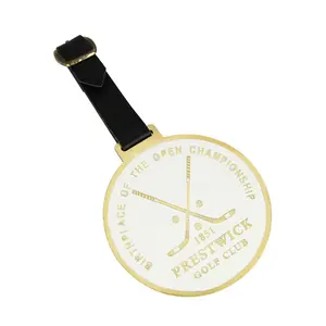 Factory Direct OEM Metal <strong>Golf</strong> <strong>Bag</strong> Tag Luggage <strong>Bag</strong> Tag Hang Tag with Leather <strong>Strap</strong> - Product Image 1