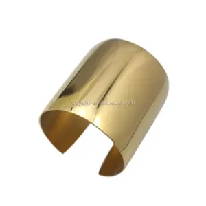 100% Hand-buffing Titanium Stainless Steel Shiny gold Women Big Heavy Long Cuff Bracelets Bangles