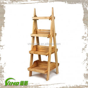 Estante de exhibición de madera y vegetales para supermercado, estante rústico hecho a mano de niveles para suelo de fruta - Product Image 2