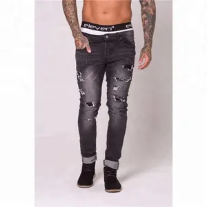 Royal Lobo Denim jeans fabricante gris ácido lavado ripped skinny jeans Hombre Nuevo estilo jeans