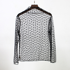 Donne di Estate della molla Della Camicia Camicetta di <span class=keywords><strong>Pizzo</strong></span> Parti Superiori Sexy Manica Lunga <span class=keywords><strong>Maglia</strong></span> <span class=keywords><strong>Nera</strong></span> See-through Camicette - Product Image 1
