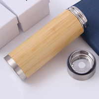 Thermos de voyage isotherme en acier inoxydable et bambou avec logo personnalisé, grande capacité, idéal comme cadeau