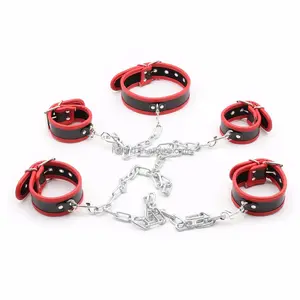 3 Types Keuze Zachte Warme SM Verstelbare Lederen Body Chain Bondage Terughoudendheid Sex Handboeien Enkelboeien Hals Manchetten Met Ketting