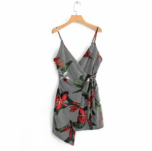 Fashion sexy design flower printed women summer casual mini dresses beach clothes