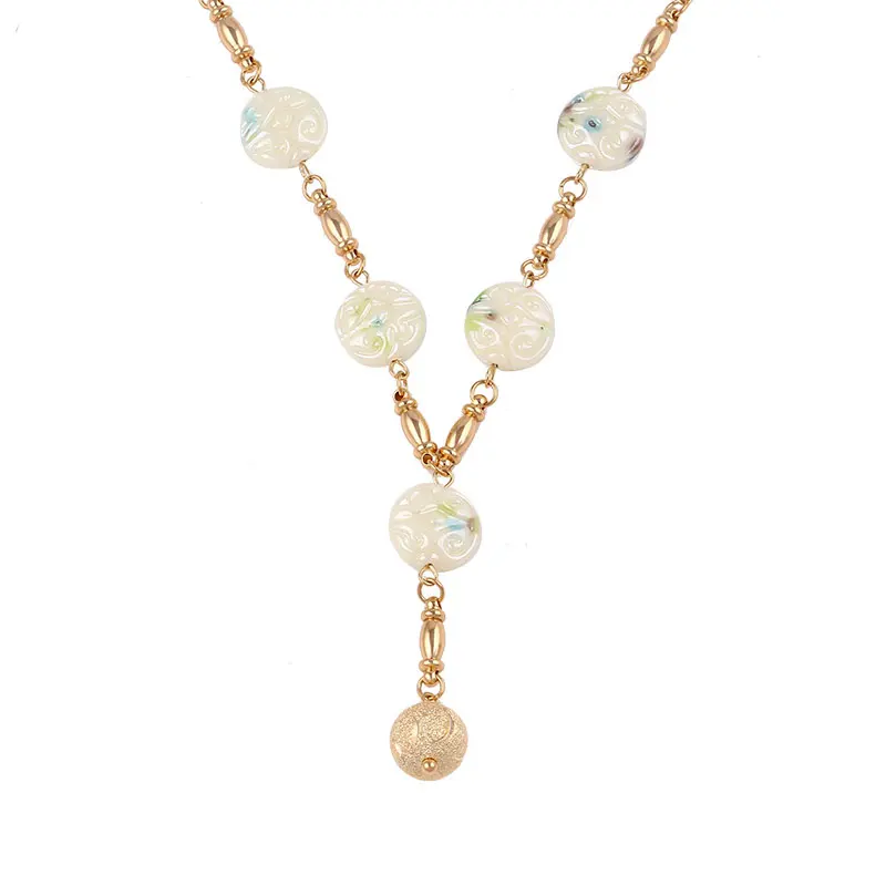 42770 new gold chain design jewelry fashion 18k delicate jade gold bead gold plated jewelry necklace