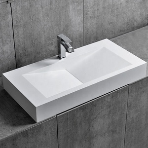 Évier rectangulaire blanc pierre artificielle résine bassins solide Surface Lavabo salle de bain Lavabo mural - Product Image 1