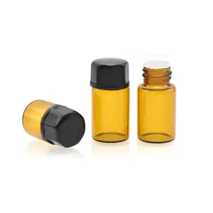 작은 샘플 향수병 1ml 2ml 호박색 유리 에센셜 오일 병 (검은 색 플라스틱 캡 포함)