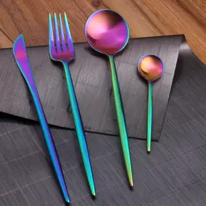 PVD titanium coating flatware stainless steel rainbow cutlery set