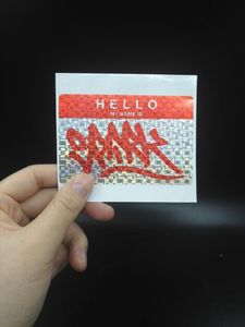 Fabbricazione adesivo ologramma graffiti guscio d'uovo sticker, personalizzato olografico autoadesivo 'ciao il mio nome è'