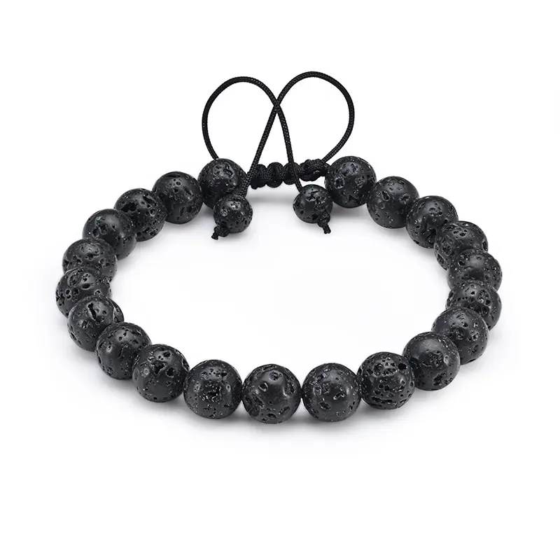 Pulsera de cuentas volcánicas naturales para hombre, brazalete trenzado, difusor de 8mm