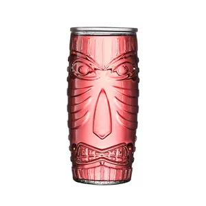 TIKI Cocktail Drinking Glasses Hawaiian Themed Drinks Mugs for Parties / Bar, Summer Punch Tiki Old Fashioned Tumbler