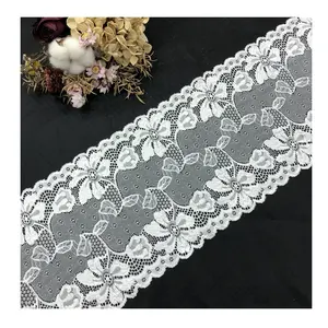 Fashion white bridal floral lace trim mesh elastic lace trimming for lingerie