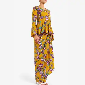 최신 디자인 이슬람 서스펜더 스커트 Kurta 칼라 디자인 여성 긴 소매 맥시 드레스 아프리카 전통 의류