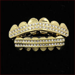 Hip Hop Bling Placcato Oro Due Row ICED OUT CZ pietre Denti GRILLZ TG012-G9 - Product Image 5