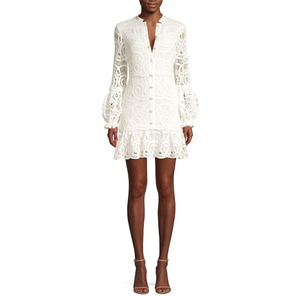 <strong>White</strong> Balloon <strong>Long</strong> Sleeve <strong>Lace</strong> Fashion Mini <strong>Dress</strong> Women Fall Casual <strong>Dresses</strong> - Product Image 1