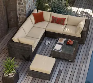 Nieuwe Outdoor Sofa Met Salontafel Rieten Rotan Hoek Set Lounge Rechts Chase
