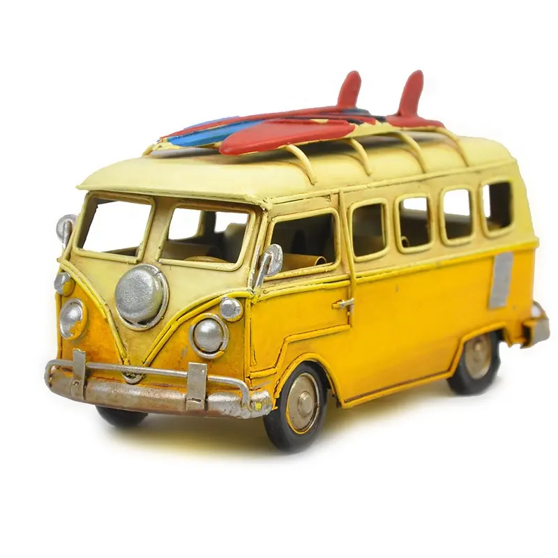 Handgemaakte Metalen Ambachten Europese Engeland Vintage Klassieke Bus Model Met Skateboard Gift Home Office Decor