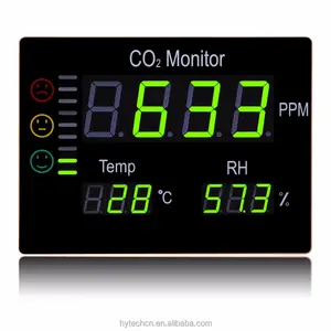 HTI Fabrik Preis HT-2008 Wand halterung Multifunktion ale CO2 & Temperatur Luft feuchtigkeit Monitor/Meter/Messgerät/Uhr CO2 Meter / / HTI/OEM