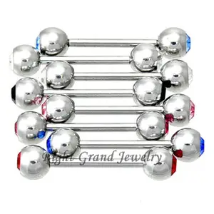 5mm Press Fit Double Crystal Ball Tongue Piercing Rings