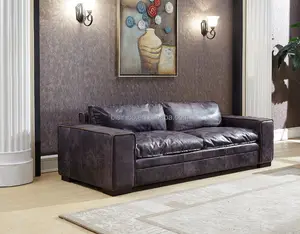 Роскошный серый трехместный диван из натуральной кожи, домашний диван