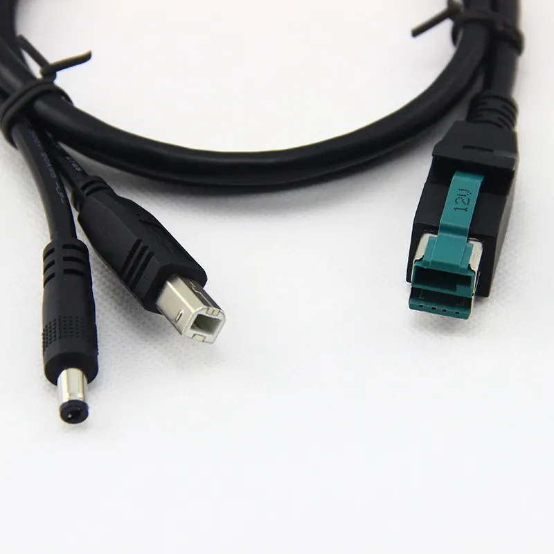 12V PoweredUSB to Hosiden + USB B male Power USB cable for pos terminal 1 in 2