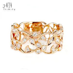 Hot Selling Real Diamond Olive Leaf Ring American VintageでJewellery 18K White Yellow Rose Gold