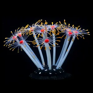 Kunstmatige Aquatic Coral-Fish Tank Decor Aquarium Ornament Gloeiende Effect Silicone Feather Coral Zuignap