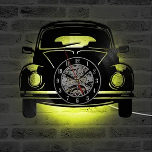 कार क्वार्ट्ज घड़ी Suppliers-Preciser काले खोखले 3D कार रसोई एलईडी प्रोजेक्टर Vinyl रिकॉर्ड दीवार घड़ी