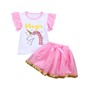 <span class=keywords><strong>Moda</strong></span> Ropa de verano Rosa bebé camisa Falda corta boutique niños ropa de niña - Product Image 1