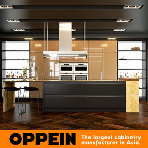 2016 El Último Diseño Moderno Laca Gabinete De Cocina de la Isla de Lujo de Oro Negro - Product Image 1