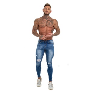Jeans pour hommes skinny déchirés à <span class=keywords><strong>genoux</strong></span> coupés, jeans patchwork délavés pour hommes en usine de jeans, vente chaude - Product Image 4