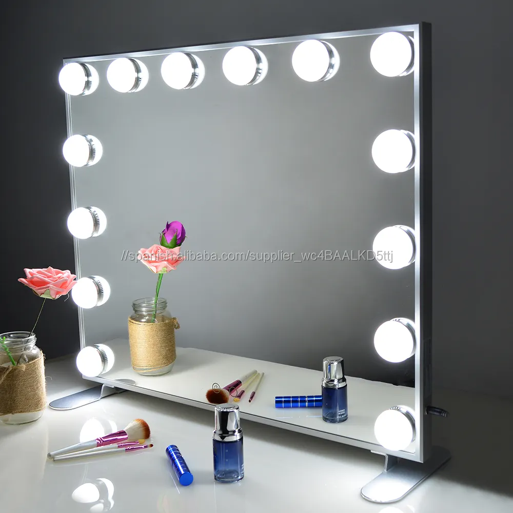 LED lighted Vanity Hollywood vestir maquillaje Peluqueria espejo de vanidad con bombilla luces