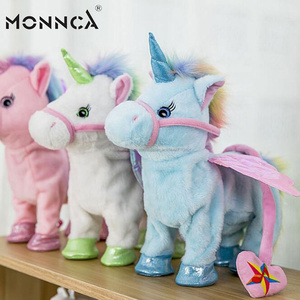 Stock venta al por mayor de canto caminar unicornio de juguete de felpa con alas cuerdas - Product Image 4