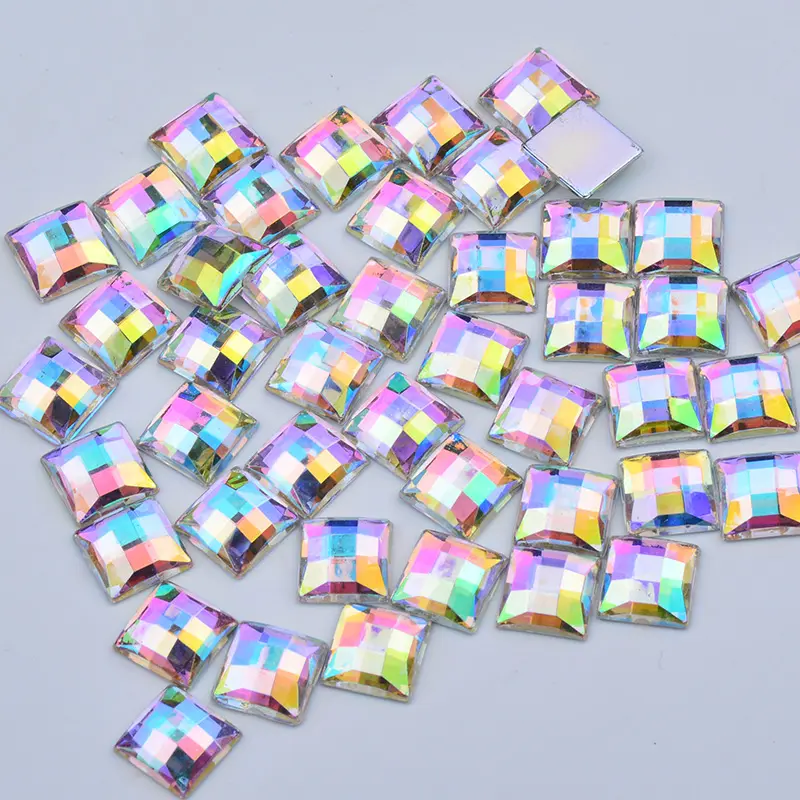 8 10 12 14 16ミリメートルCrystal AB Square Rhinestone Applique Flatback Acrylic Strass Diamond Non Hotfix Crystal StonesためCrafts