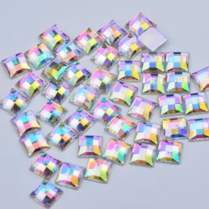  8 10 12 14 16ミリメートルCrystal AB Square Rhinestone Applique Flatback Acrylic Strass Diamond Non Hotfix Crystal StonesためCrafts